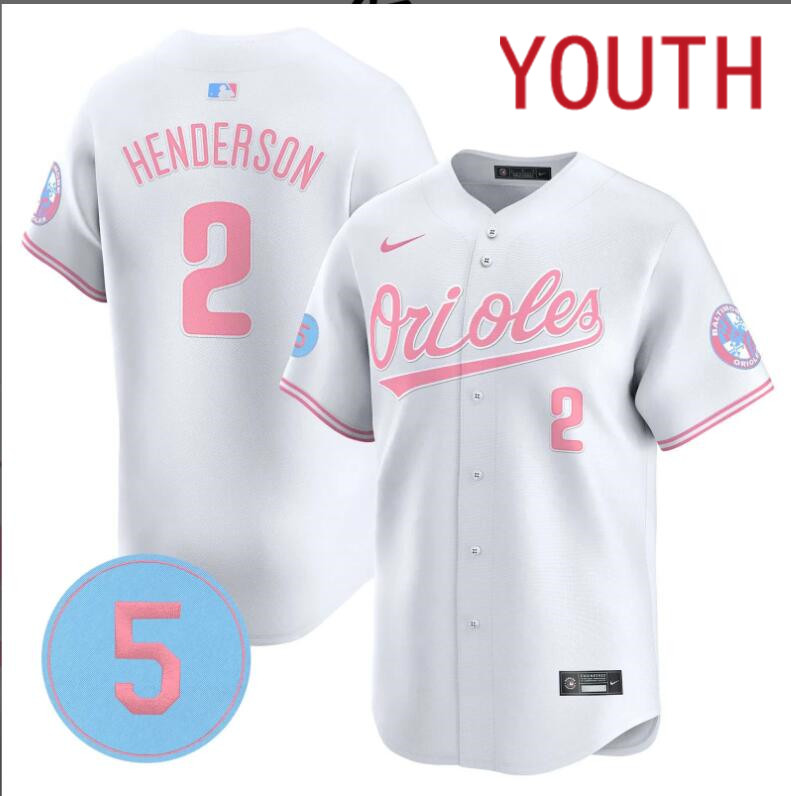Youth  Baltimore Orioles #2 Henderson white 2024 Nike MLB jersey.->youth nfl jersey->Youth Jersey